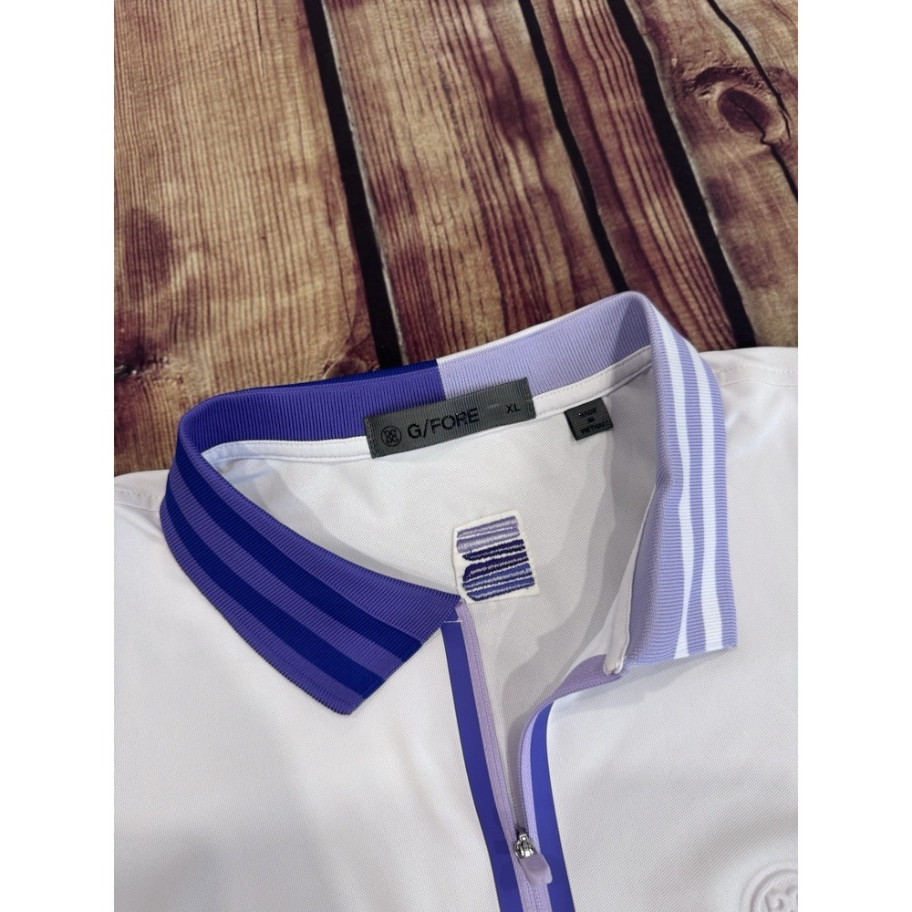 G/FORE Women's XL White Purple Sleeveless 1/4 Zip Logo Golf Polo - Picture 2 of 5